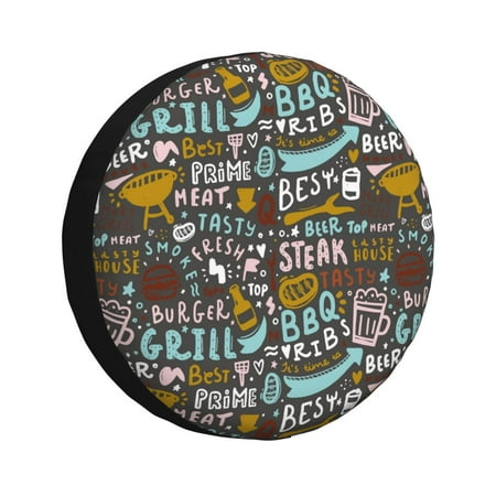 Spare Tire Cover Barbeque Wheel Cover Tire Covers for Trailers Car Truck Camper Universal Tire Covering Fits Diameter 15 inch