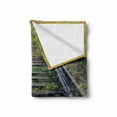 thumbnail image 2 of Train Track Soft Flannel Fleece Throw Blanket, Nostalgic Journey Photo of Old Rustic Abounded Railway in Floral Grass, Cozy Plush for Indoor and Outdoor Use, 50" x 60", Multicolor, by Ambesonne, 2 of 6