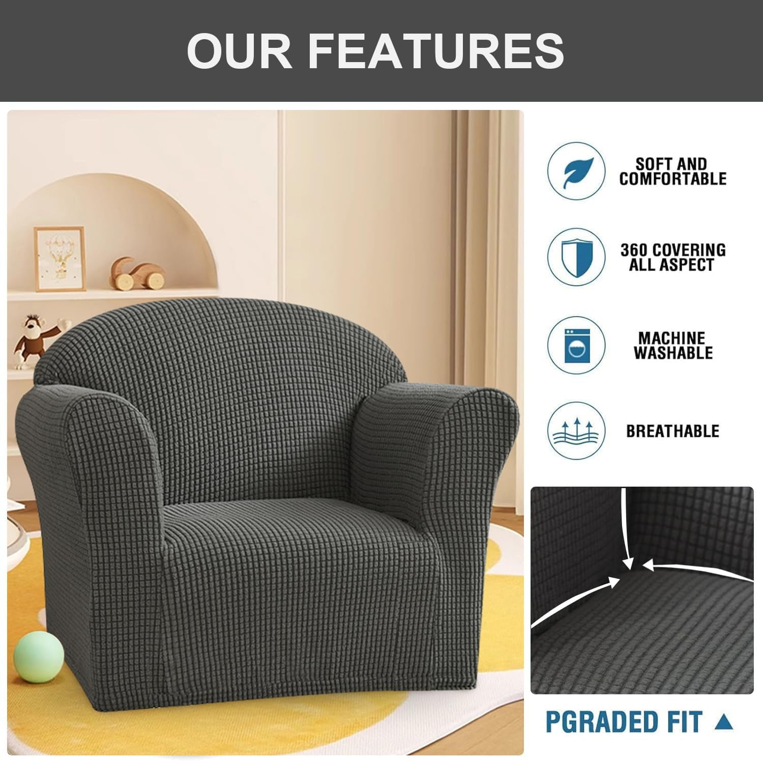 CHUNTIAN Toddler Chair Covers Kids Arm Chair Covers Stretch Kids Armchair Covers Jacquard Toddler Couch Cover Soft Mini Sofa Covers for Kids Fold Out Sofa Home Protection Cover,11