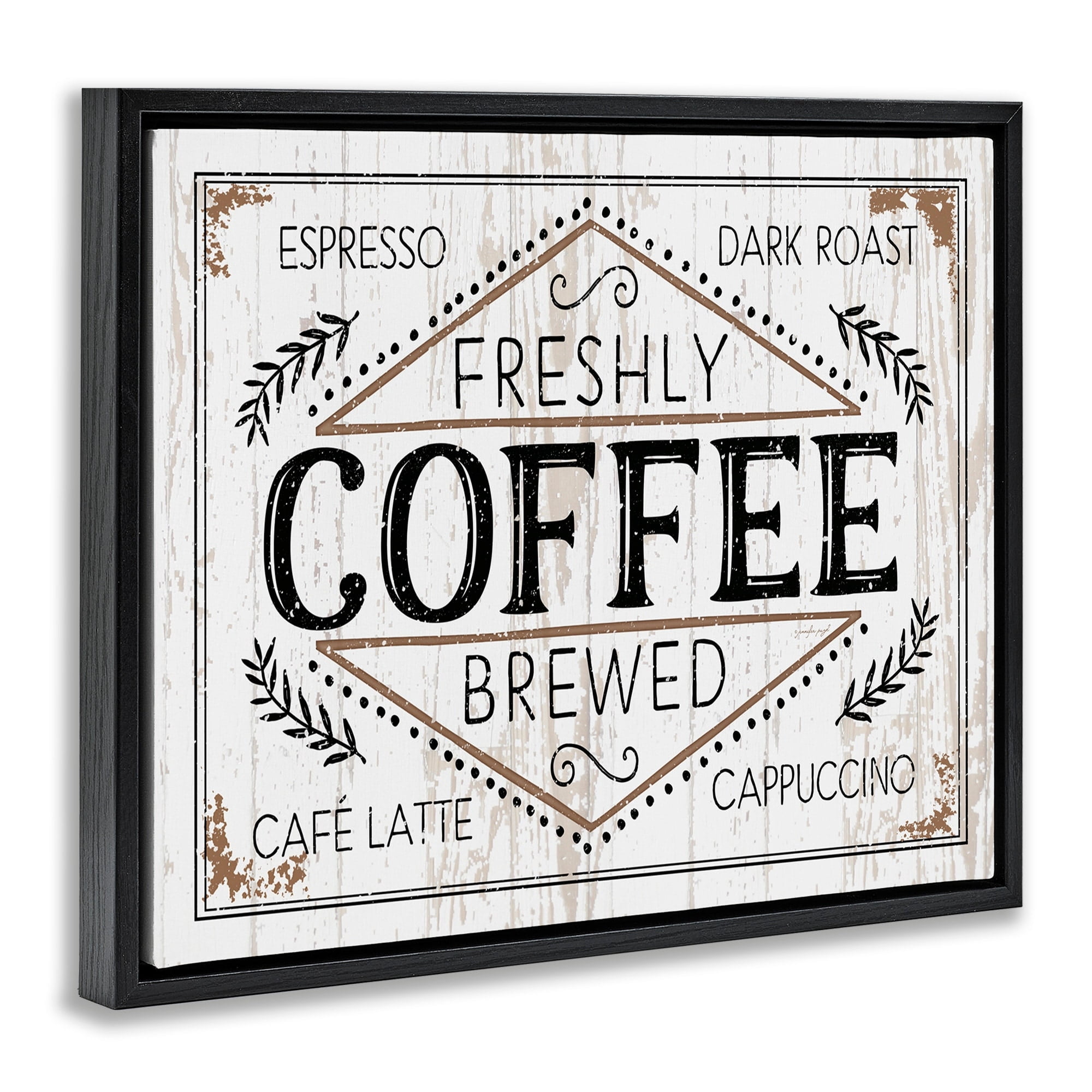 Stupell Industries Rustic Fresh Brew Coffee Sign Autumn Charm Jet Black Framed Floating Canvas Wall Art, 24x30, by Jennifer Pugh