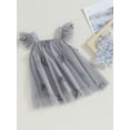thumbnail image 3 of Raccmtaty Baby Girl Tulle Dress Fly Sleeve Square Neck Tutu Dress 3D Flower/Butterfly Party Dress, 3 of 9