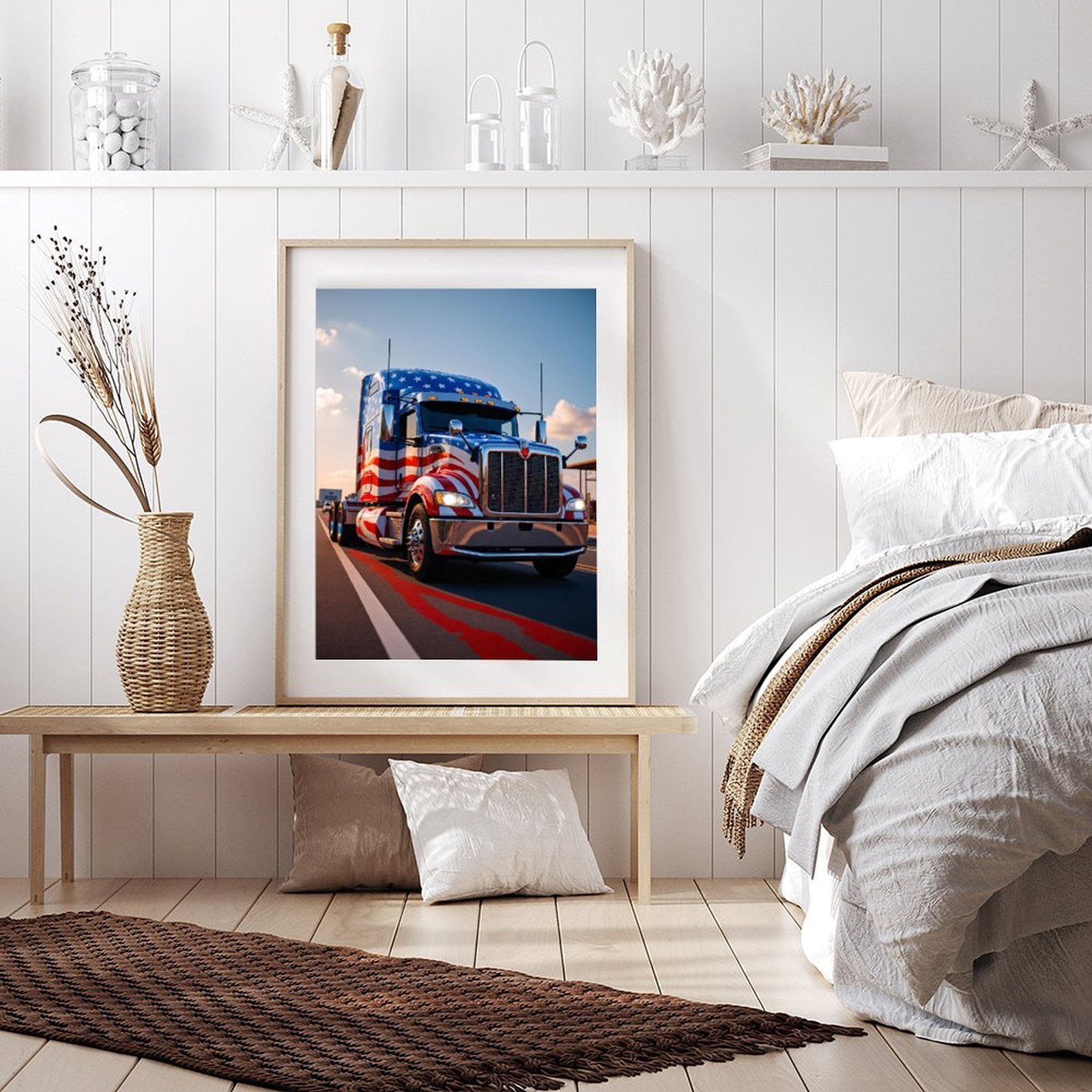 Diamond Art Kits for Adults - 5d Modern Patriotic Semi Truck Roadway Diamond Painting for Adults, Diamond Art for Adults Beginners, Diamond Painting Kits for Adults for Home Wall Decor