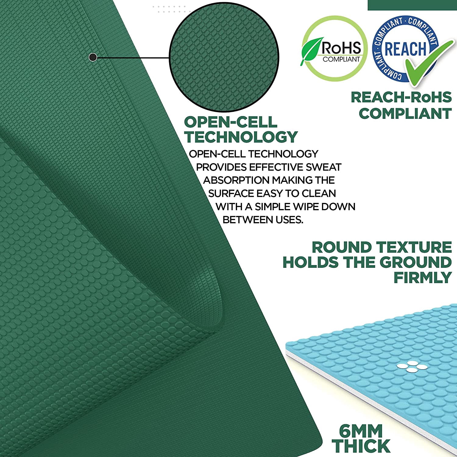 RDX Yoga Mat 6mm Thick with Straps and Carry bag, REACH RoHS Certified, 6P Latex Free, Eco Friendly Open Cell Non Slip Mats for Men Women, 183 x 61CM
