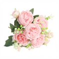thumbnail image 2 of Artificial Persian Rose Bouquet with 5 Large Blooms and 4 Buds, 12.6 Inches, Light Pink, for Wedding Table Decor, Faux Flower Arrangement, 2 of 5