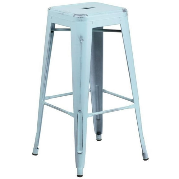 Bowery Hill 30" Metal Bar Stool in Distressed Dream Blue