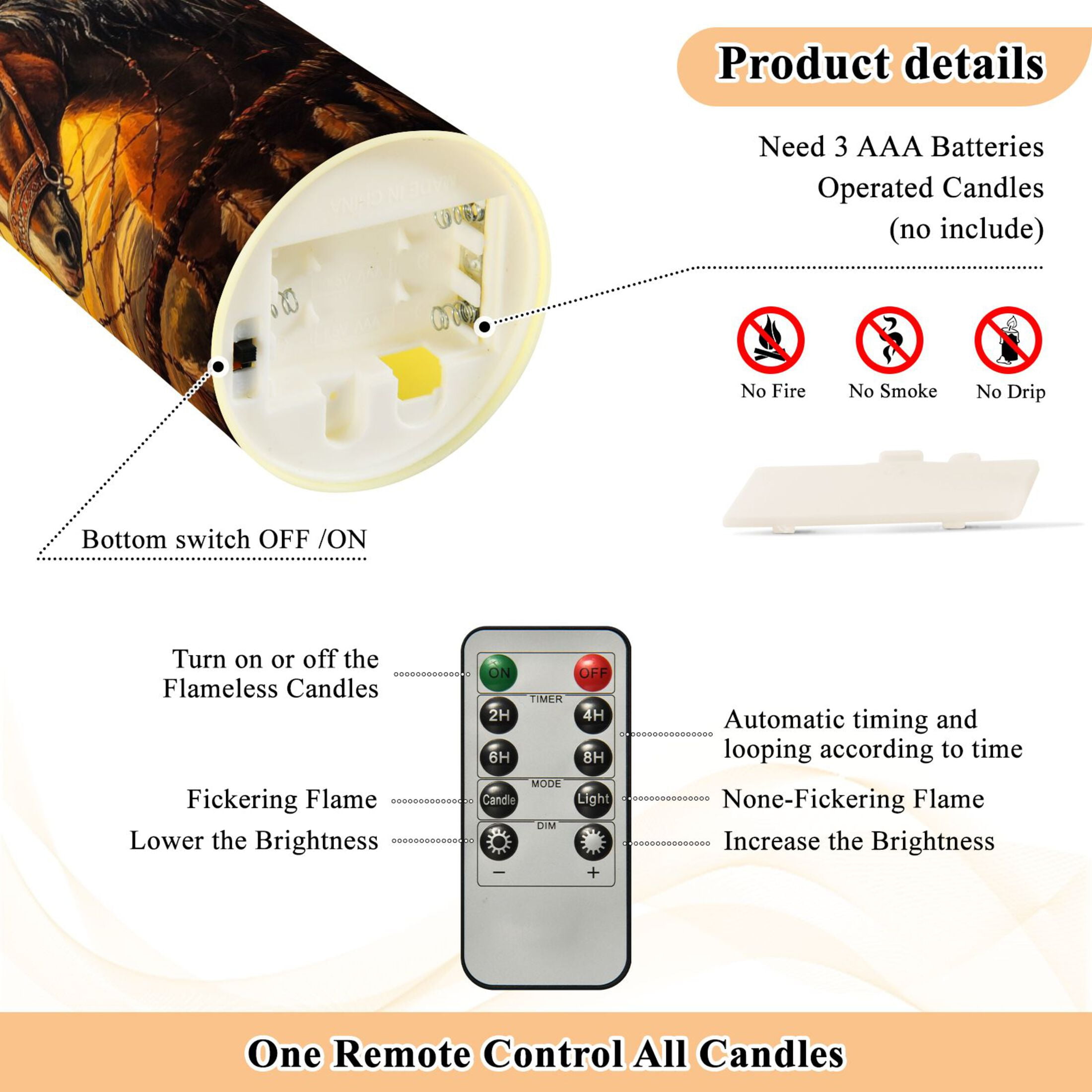 Wobogo The Sunset Stallion Flameless Candles with Remote Battery Operated Flickering LED Candles with Timer 2/4/6/8H Medium Size