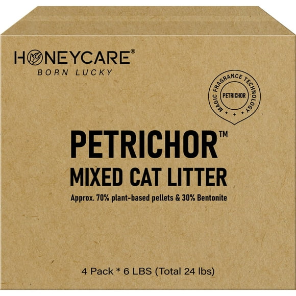 HONEY CARE Petrichor Mix Cat Litter I Tofu Cat Litter I Nature Plant-Based Pellets and Bentonite Sustainable Cat Litter I Low-Dust Qucik Clumping Superior Odor Control, 24-lbs Value Pa