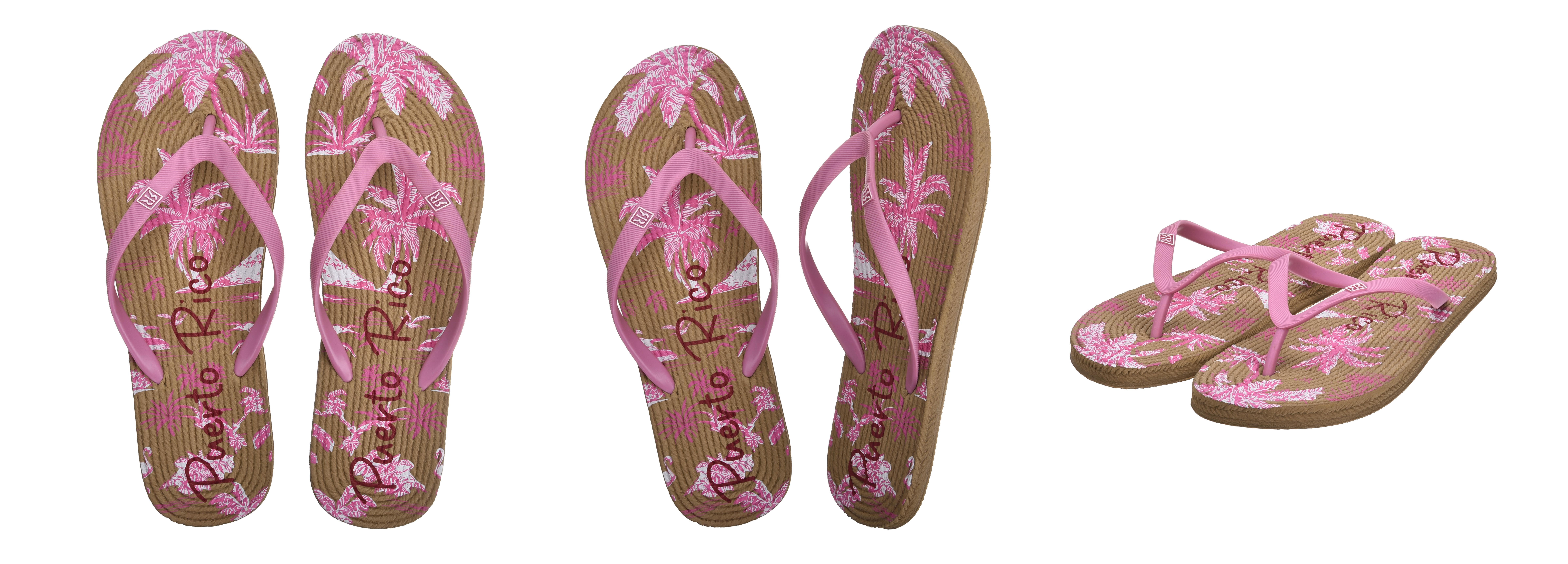 Robin Ruth Womens Flip Flop Pink, Designed with Typical Puerto Rico Stamps, Rubber Outsole, Vibrant Colors and Designs