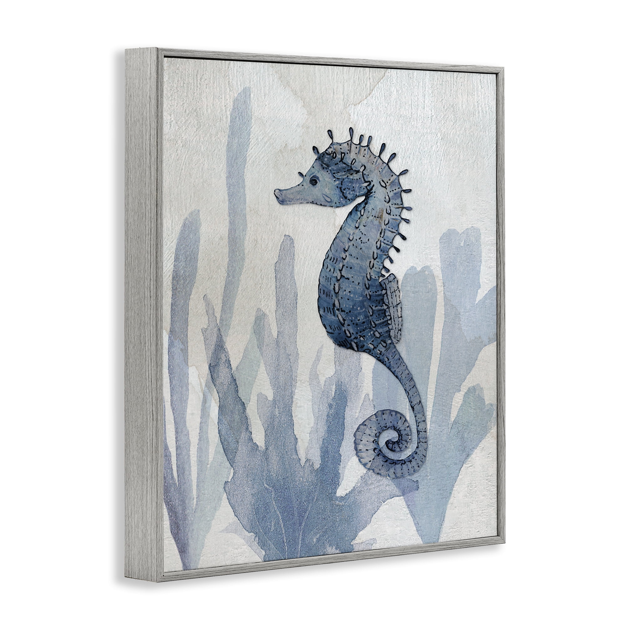 Stupell Industries Organic Seaweed & Seahorse Gray Framed Giclee Art, design by Susan Jill
