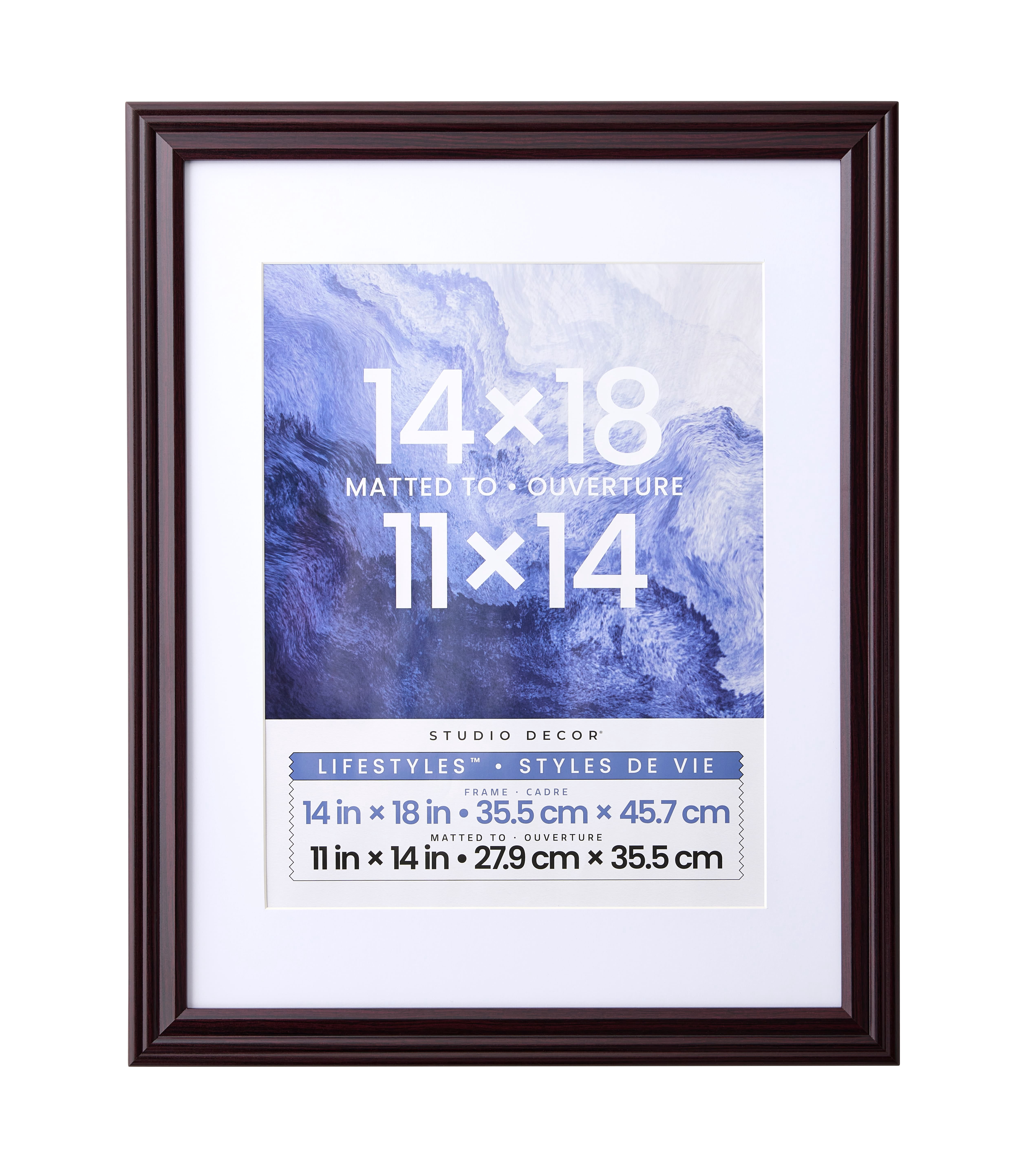 Studio Decor 14" x 18" Lifestyles Black Cherry Picture Frame With Mat - Includes Pre-attached Hanging Hardware, Horizontal or Vertical Display - 1 Pack
