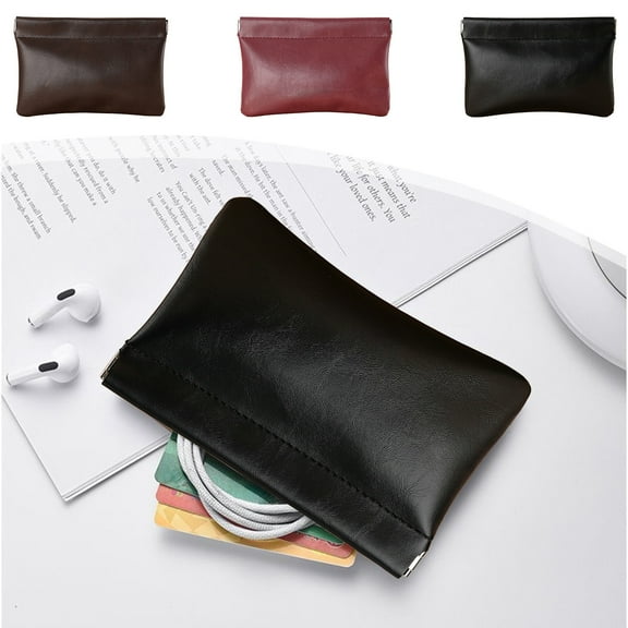 Faux Leather Coin Pouch Organizer | Automatic Closure Portable Purse | Flat Envelope Design with Velvet Lining | Secure Carry for Coins Keys | 15 x 10 cm | Coffee Wine Black