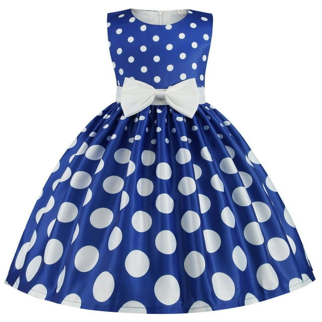Yanlir Robe d'Été Princesse pour Filles 2025 Mode Sans Manches Col Rond Imprimé avec Nœud pour Tenue Décontractée et Élégante (Bleu, 4-5 Ans)