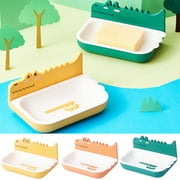 Neinkie Soap Case Holder Plastic Wall Mounted Soap Dish with Self Draining Tray Adhesive Cartoon Crocodile Design Bar Soap Saver for Shower Bathroom Kitchen Sink Tub