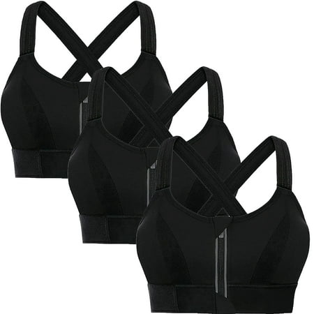Elbourn Women Racerback Sports Bras High Impact Workout Gym Activewear Bra Zipper Sexy Crisscross Back With Adjustable Straps High Impact Large Bust Padded Sports Bra 3 Pack