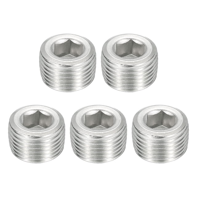 5Pcs Tapones de Tubo, Tapones de Rosca Hexagonal de Acero Inoxidable NPT 3/8", Plata