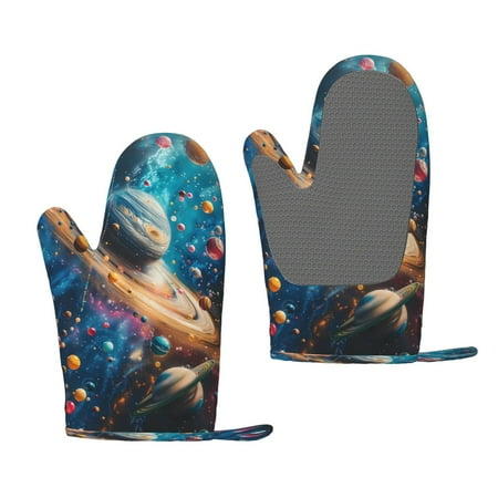 

Lukts Colorful Planet Universe for Silicone Anti-Scalding Gloves Kitchen Lanyard Gloves for Grilling Baking Cooking