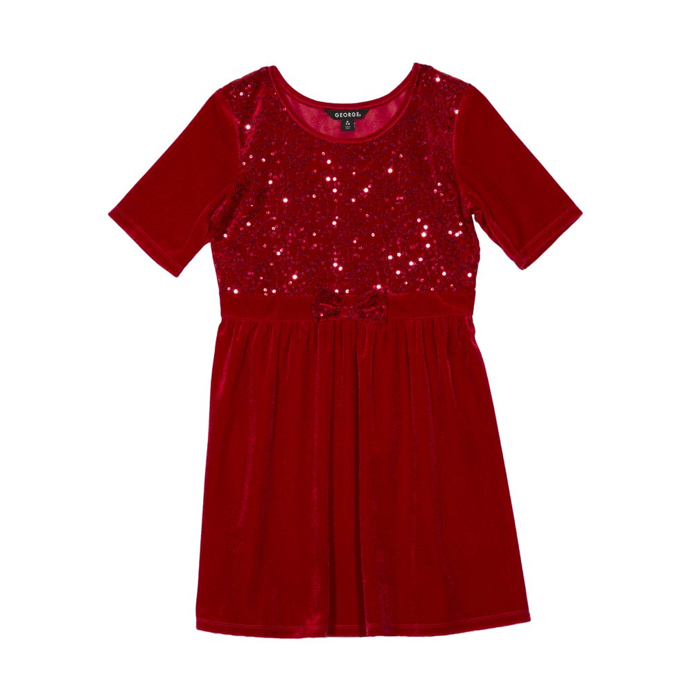 Girls' Sequin Velour Holiday Christmas Dress