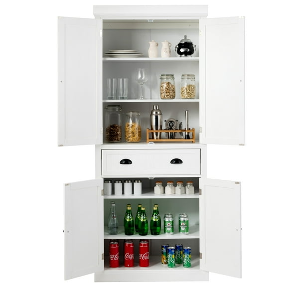 Giantex Kitchen Pantry Cabinet, Freestanding Adjustable Cabinet w/Doors for Dining Room, Living Room or Bedroom, White