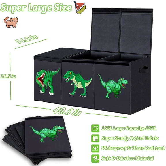 Extra Large Toy Box with Dinosaur Pattern - Collapsible Sturdy Toy Storage Organizer for Kids