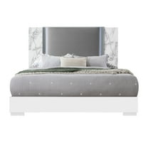 Global Furniture US Ylime White Marble King Bed with LED