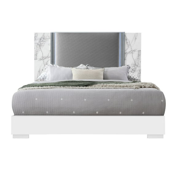Global Furniture US Ylime White Marble King Bed with LED