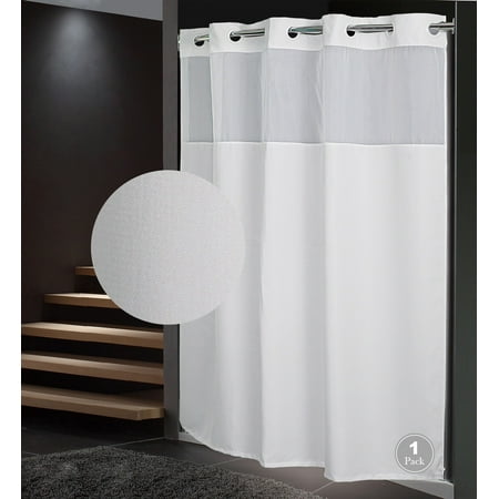 FBTS Prime 71x74 inch White Plain Fabric Hook Less Shower Curtains with Liner, 1 per Pack