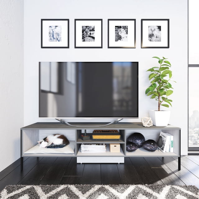 Mueble para TV Playcon 85 pulgadas Organizador multiusos credenza librero Estante Organizador 3 Espacios gris oscuro y claro