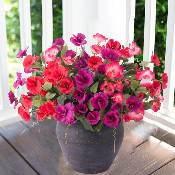 Artificial Faux Outdoor Plants Flowers for Spring Summer Decoration, 6 Bundles Fake Silk UV Resistant Look Real Colorful Hibiscus for Pot Planter, Home Outside Porch Patio Balcony Yard