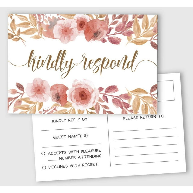 Inkdotpot RSVP Postcards (Set Of 50) 4"X6" Blank With Mailing Side,RSVP Reply Response Cards For Wedding Floral Print Return Cards