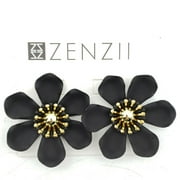 Zenzii Gold-Tone Painted Black Metal Flower Stud Earrings MSRP $45