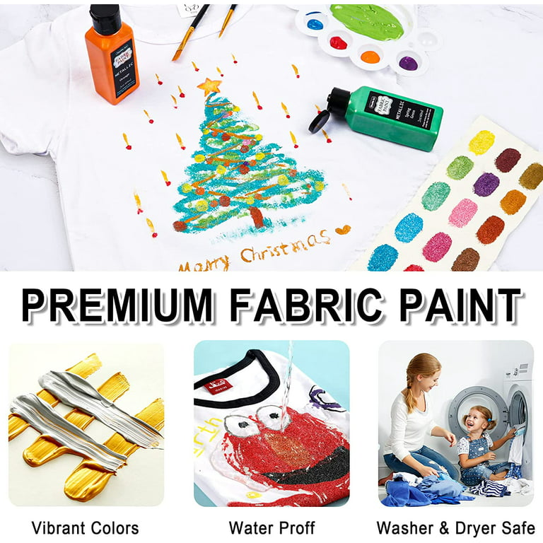 3D Fabric Paint 30 Colors with Sticker Stencils, Permanent Textile Paint  Includes Neon, Metallic, Glitter for Clothing