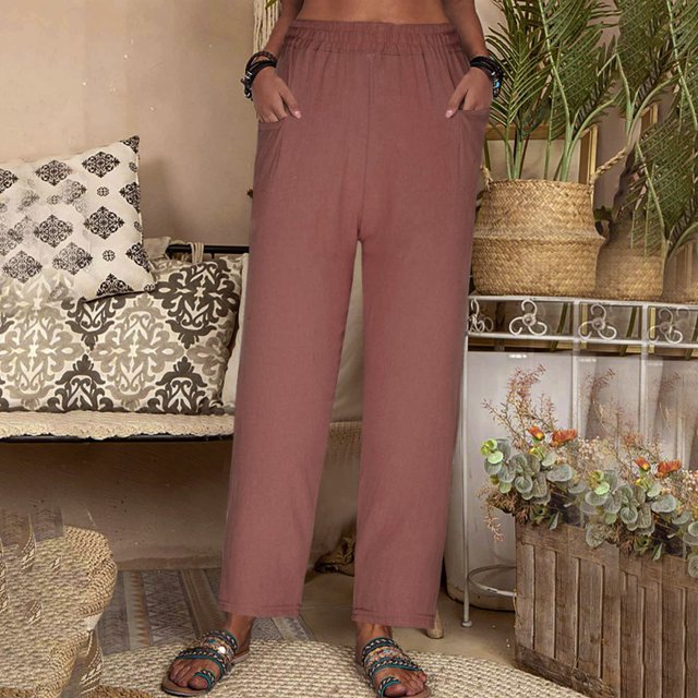 LOVZFMLL Women's Pants, Fashion Casual Spring & Summer Solid Color Loose Full Length Pants Coffee, 4XL