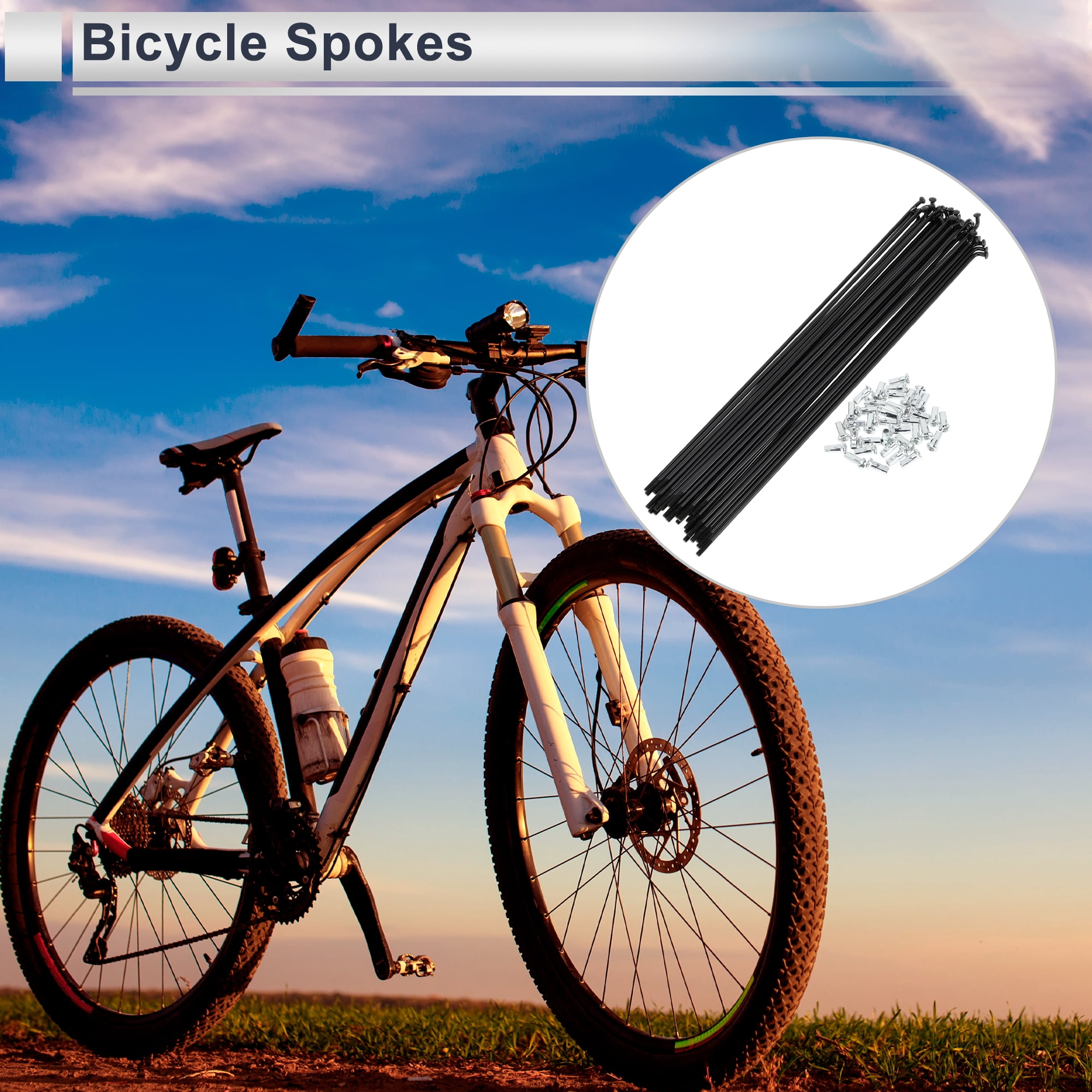 Unique Bargains 36Pcs Universal 12G Bicycle Wheel Spokes with Nipples Black 9.72"