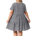 thumbnail image 4 of Agnes Orinda Women's Plus Size Easter Gingham Dresses 1950s Vintage Tiered Crew Neck Short Sleeve Summer Casual Midi Plaid Dress 1X Black, 4 of 7
