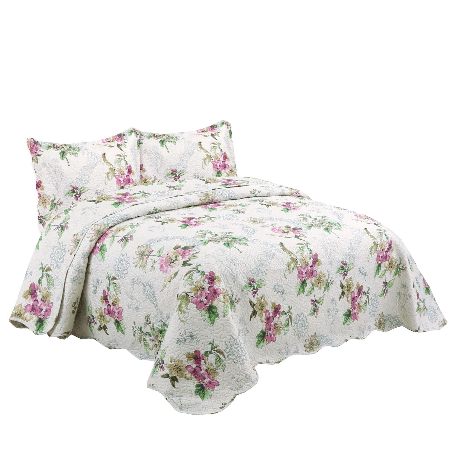 Marina Decoration Rich Printed Embossed Pinsonic Coverlet Bedset Ultra Soft Bedding Summer Quilt Set with Shams, Violet Floral Mandala Pattern