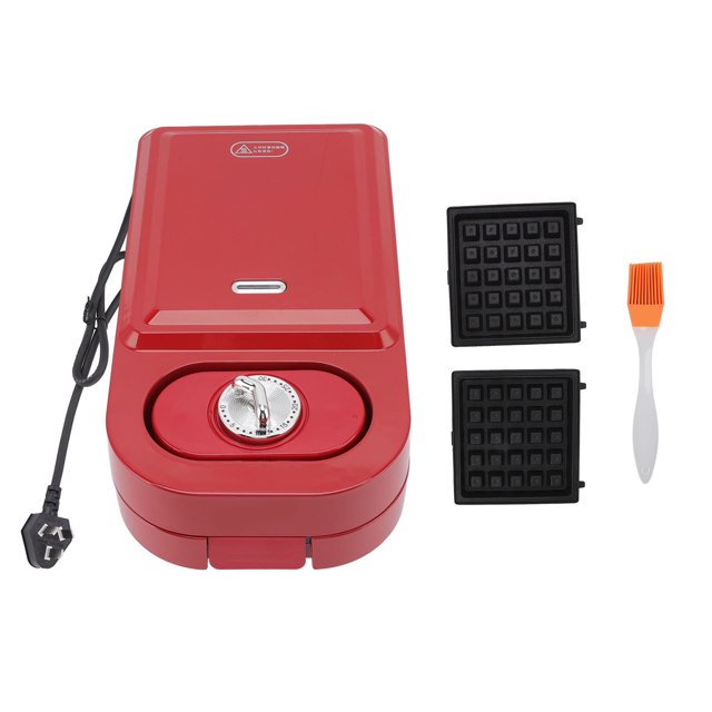 Minimáquina para hacer gofres 2 en 1, color rojo, bonita máquina para hacer sándwiches con placa antiadherente extraíble que se calienta en 3 minutos para el desayuno y el almuerzo, enchufe austr