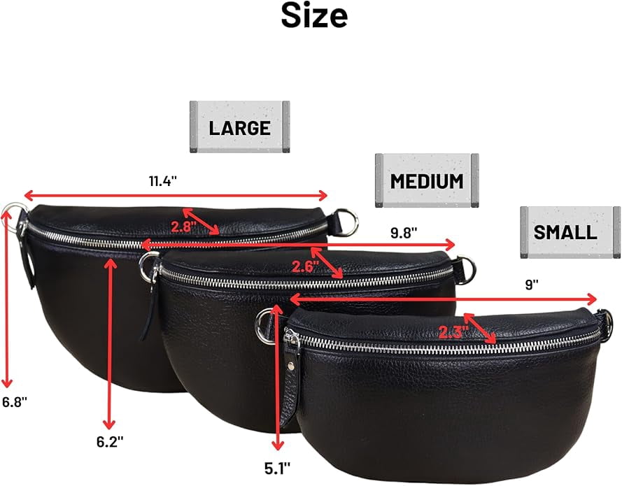 Leather Waist Belt Bag with 2 Detachable Straps, Stylish Unisex Crossbody Hip Pack for Travel, Italien Handcrafted Fanny Pack in 8 Colors