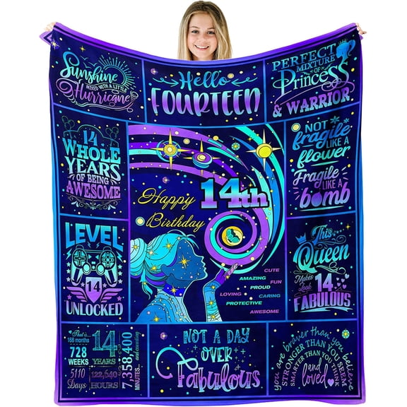 14 Year Old Girl Birthday Gifts Blanket, Gift for 14 Year Old Girl, 14th Birthday Gifts for Girls, 14th Birthday Decorations for Girls Gift Ideas, 14th Bday Gift Throw Blanket 60''''X50''''
