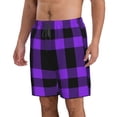 thumbnail image 2 of Kdxio Purple Buffalo Plaid Pattern Mens Casual Shorts - Drawstring Summer Beach Sports Shorts for Men, 2 of 9