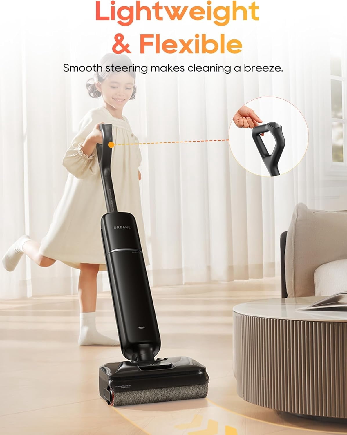 DREAME Aero Wet Dry Vacuum Cleaner Kit,180° Lie Flat, Pet & Hair Friendly, One-Press Self-Clean, 35mins Runtime for Hard Floor Cleaning,Black