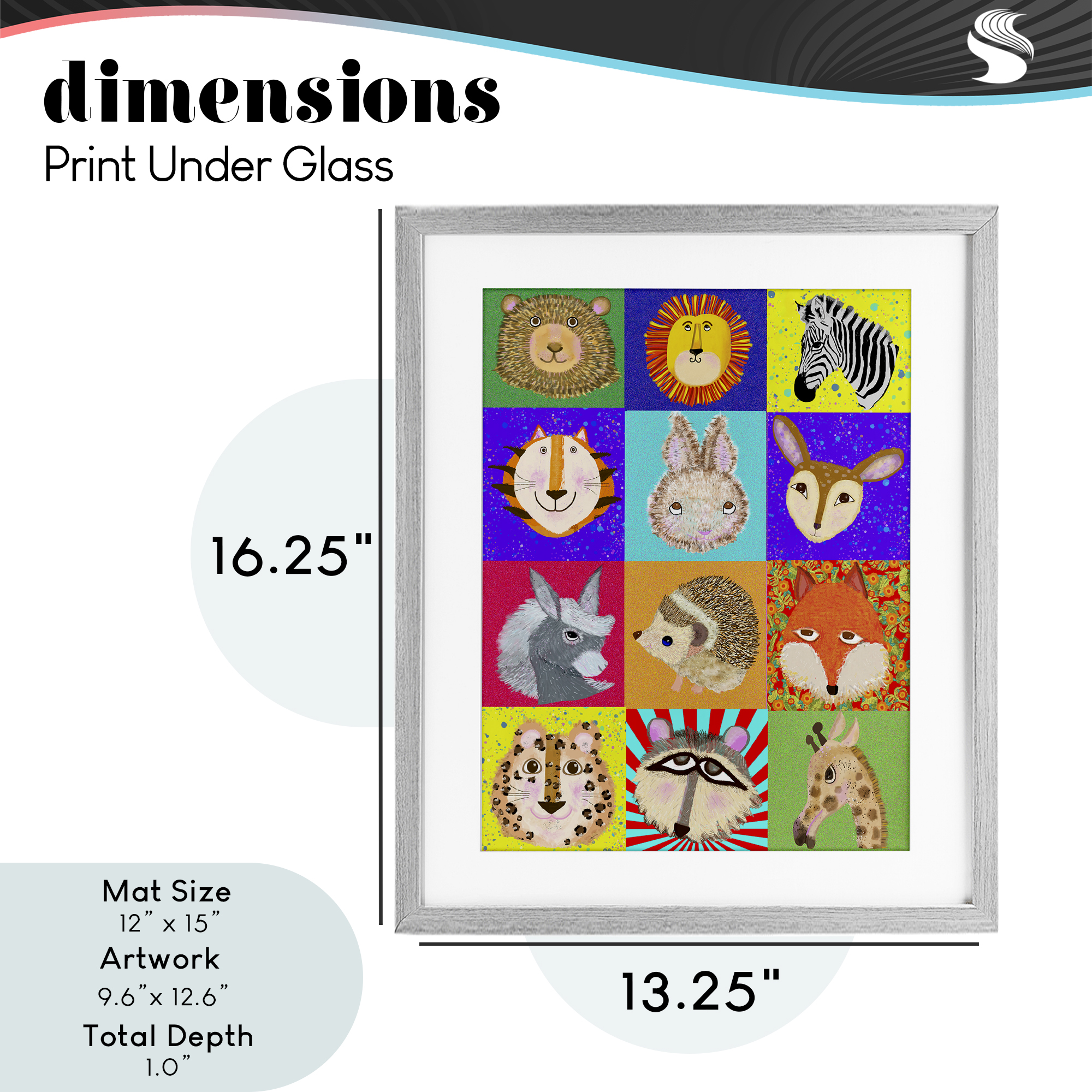Furry Faces Animals Gray Framed Print Under Glass, design by Lynnda Rakos