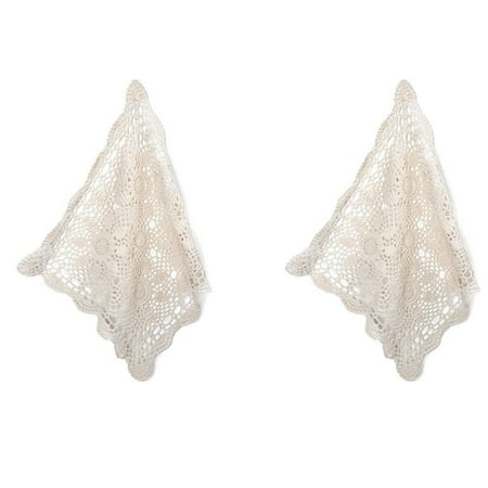 

2X Tablecloths Crochet Square Table Cover Christmas Lace Table Covering Doilies for Furniture Décor Beige Color 15.7Inch