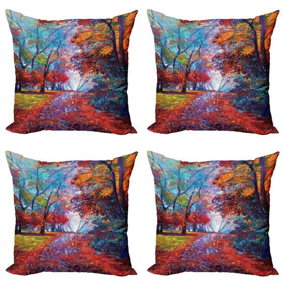 Ambesonne Colorful Throw Pillow Cover 4 Pack, Trees Park Fall Autumn, 18", Multicolor