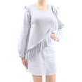 thumbnail image 2 of KENSIE Womens Gray Ruffled Knit Striped Long Sleeve Crew Neck Knee Length Shirt Dress S, 2 of 3