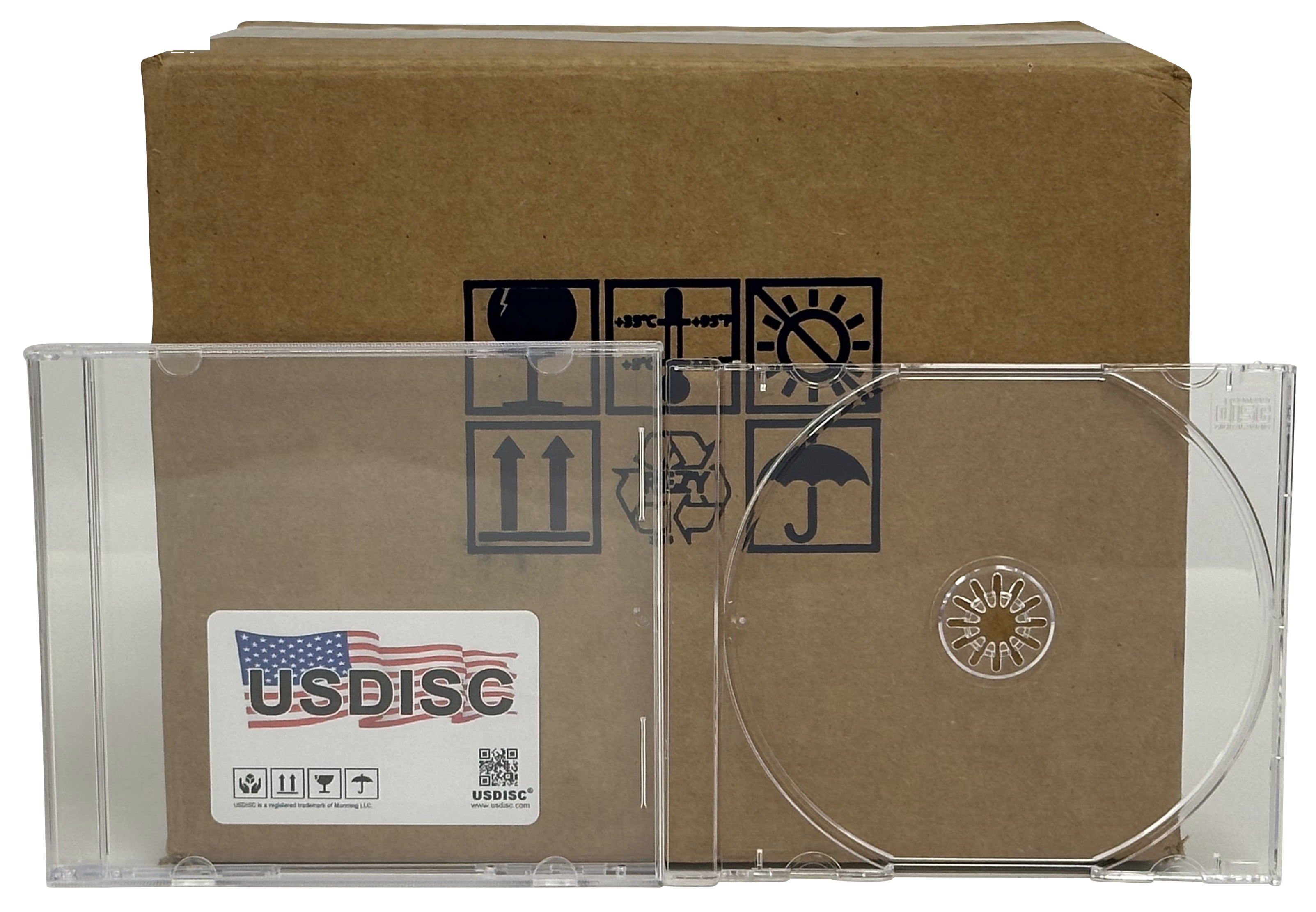 USDISC CD Jewel Cases Standard 10.4mm Unassembled, Single 1 Disc, Clear, Pack Of 50