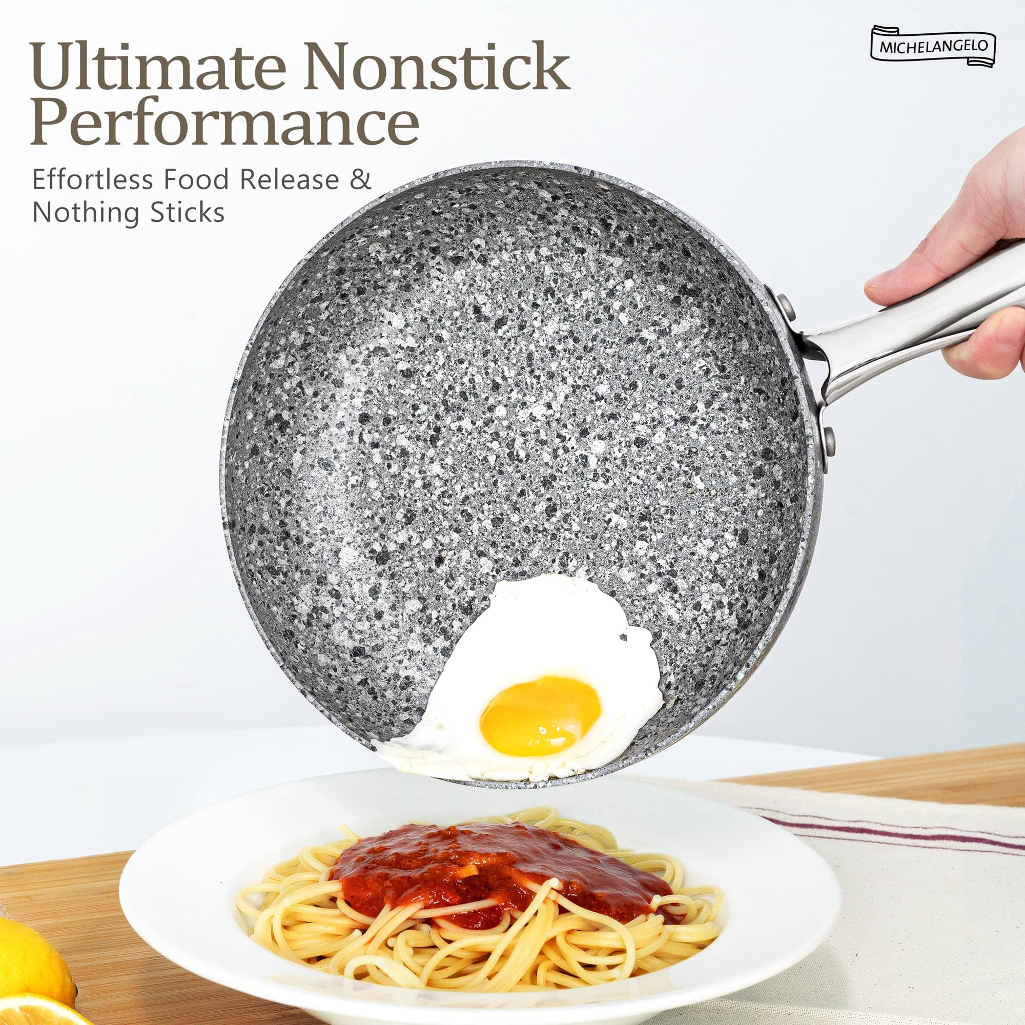 MICHELANGELO Stone Cookware Set 10 Piece, Ultra Nonstick Pots and Pans Set with Granite Coating, Kitchen Cookware Sets, Stone Pots and Pans Set, Granite Pots and Pans Set - 10 Piece
