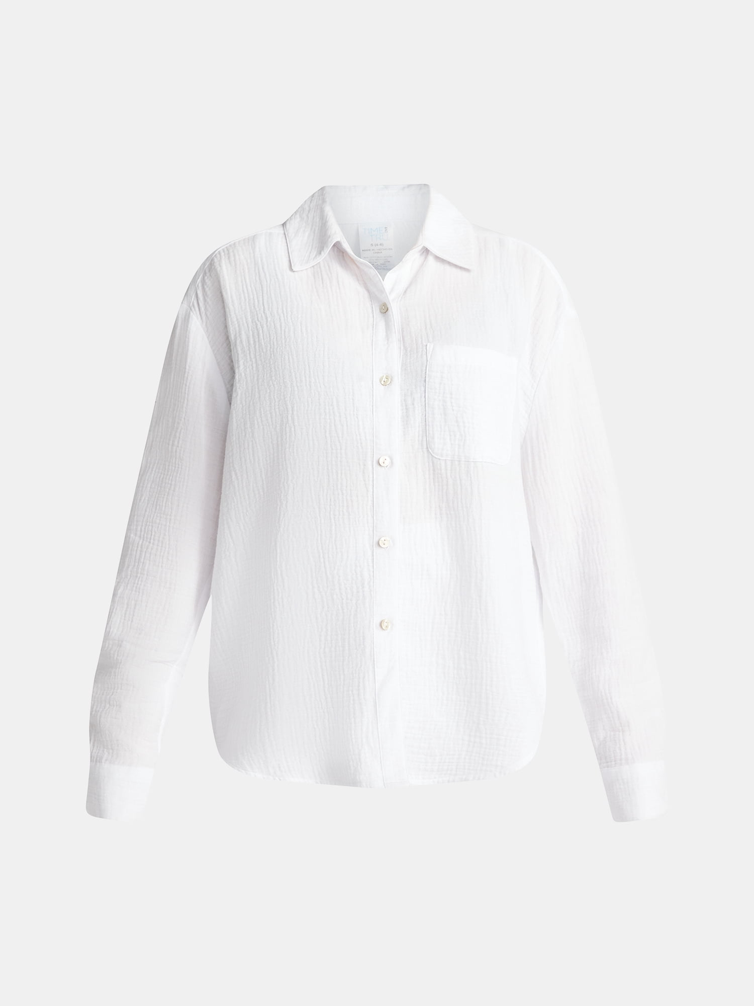 Time and Tru Women's and Women's Plus Cotton Button Up Coverup Shirt, Sizes XS-3X