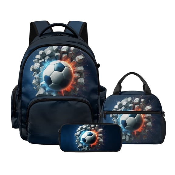 Kuiaobaty Football Print Kid Backpack with Lunch Bag for Teen Boy Insulated Lunch Box and Backpack with Bottle Holder Large Capacity School Bag Pencil Case for Travel Camping