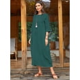 thumbnail image 4 of Celmia Robe Longue Maxi Ample en Coton à Manches 3/4 et Col Rond pour Femmes avec Poches Latérales Vert L, 4 of 4