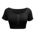 thumbnail image 5 of Womens Button Round Neck Slim Tank Top Crop Top Short Sleeve T-Shirt Blouse, 5 of 6